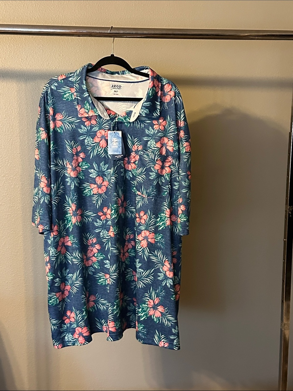 Izod True Blue Floral Polo with Pink Blooms